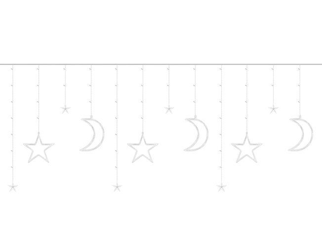 LED studený bílý závěs s hvězdičkami a měsíčky - 5 m, 138 LED
