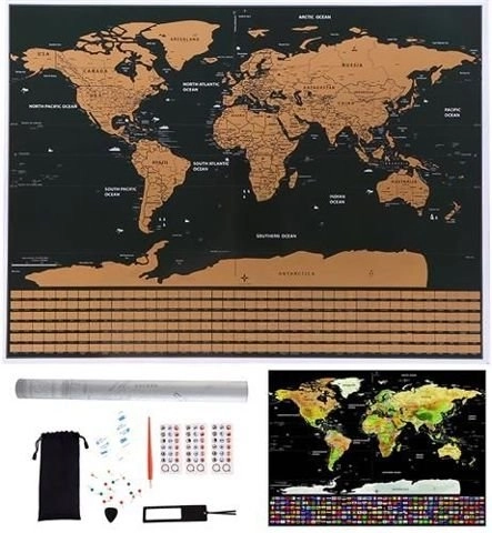 Seškrabávací mapa světa – Mapa + příslušenství