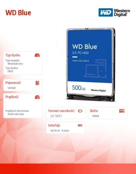 HDD Blue 500GB 2,5'' 16MB SATAIII/5400 otáček za minutu