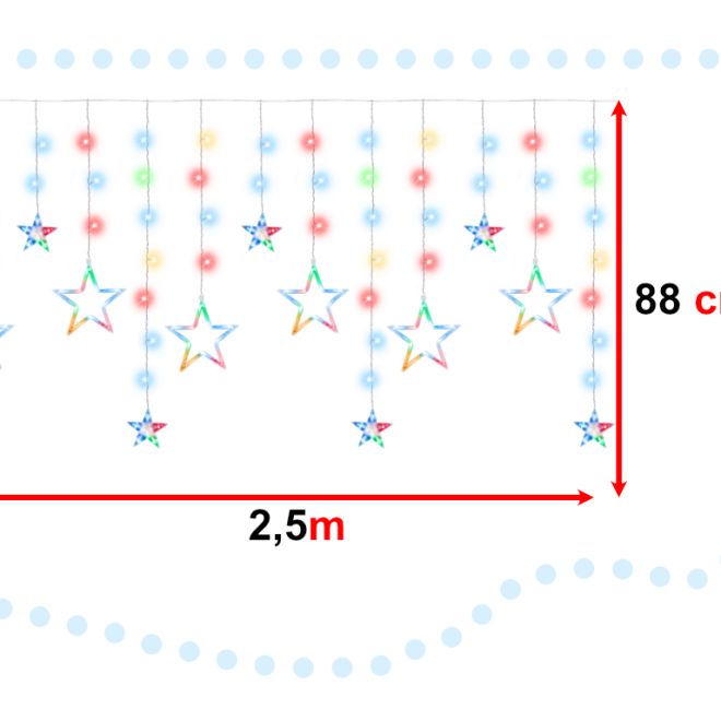 LED barevný závěs s dvěma druhy hvězd - 2,5 m, 138 LED