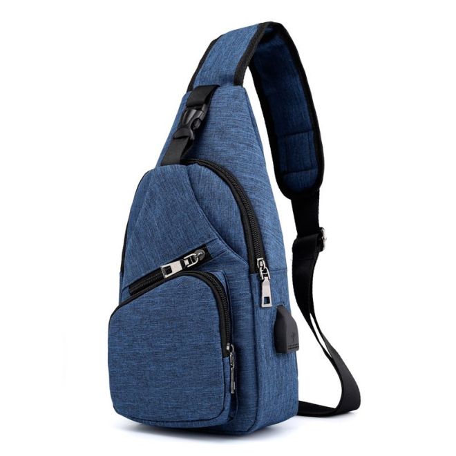 Sportovní batoh přes rameno, ledvinka s USB - modrý