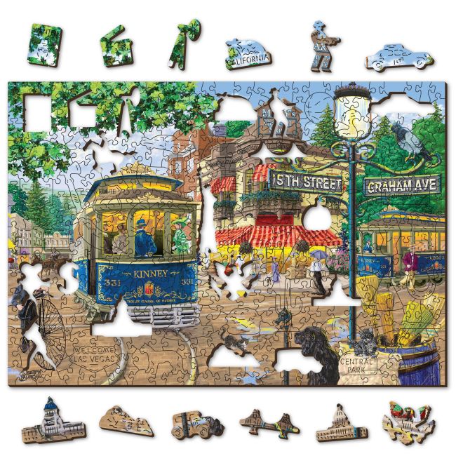 Dřevěné puzzle s figurkami - Viktoriánská ulice, velikost XL, 1010 dílků