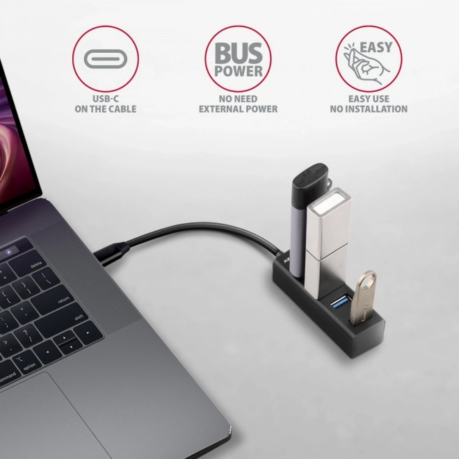 HUE-M1C Rozbočovač 4portový mini kovový USB 3.2 Gen 1, 20cm kabel USB-C