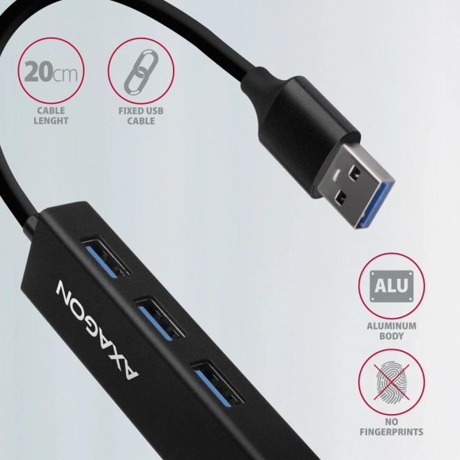 HMA-GL3A Víceportový rozbočovač 3x USB-A + GLAN, USB3.2 Gen 1, kov, 20cm kabel USB-A