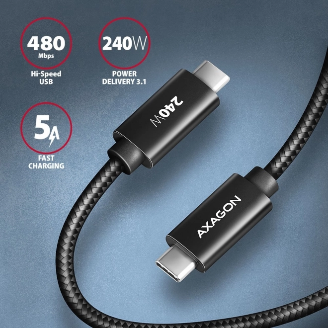 BUCM2-CM10AB USB-C - Kabel USB-C, 1,0 m, 5A nabíjení, ALU, 240W PD, opletený, USB2.0