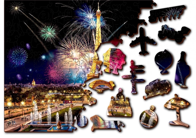 Wooden City Dřevěné puzzle Noční Paříž 2v1, 600 dílků EKO