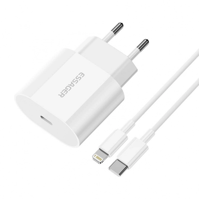 Nabíječka USB-C 20W Essager s kabelem USB-C na Lightning (bílá)