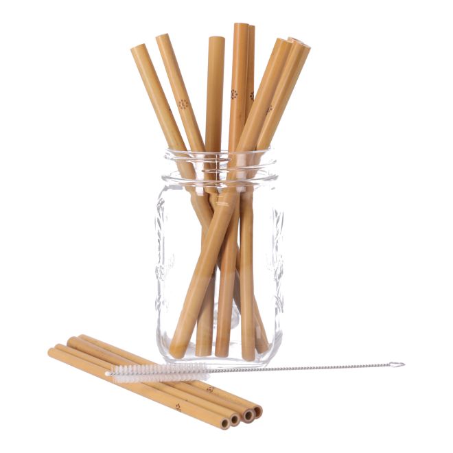 Opakovaně použitelná bambusová brčka 200x6-9 mm 12ks. + čisticí prostředek