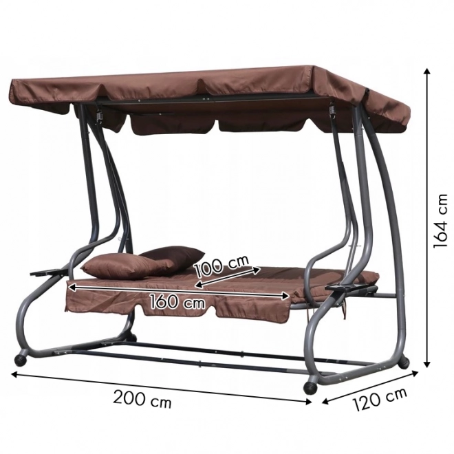 Skládací zahradní houpačka 2v1, polštáře hnědé