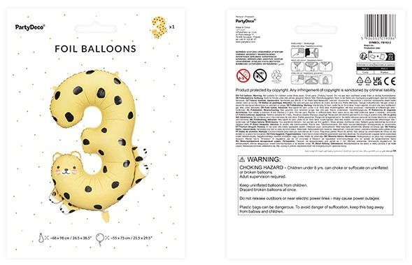 Fóliový balónek číslo 3 - Gepard 68 x 98 cm