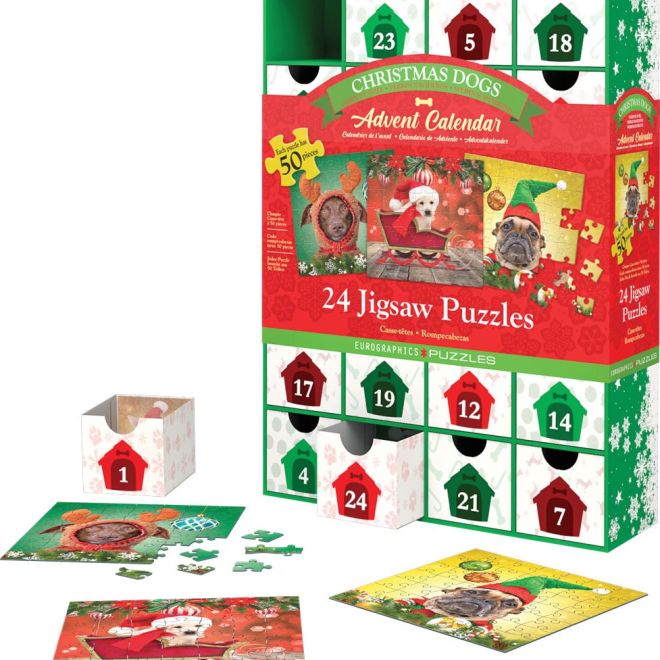 Adventní kalendář s puzzle Eurographics: Vánoční pejsci - 24 x 50 dílků