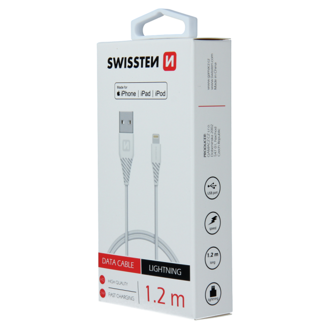 Kabel / USB / Lightning MFI kabel 1,2 m Swissten - bílý
