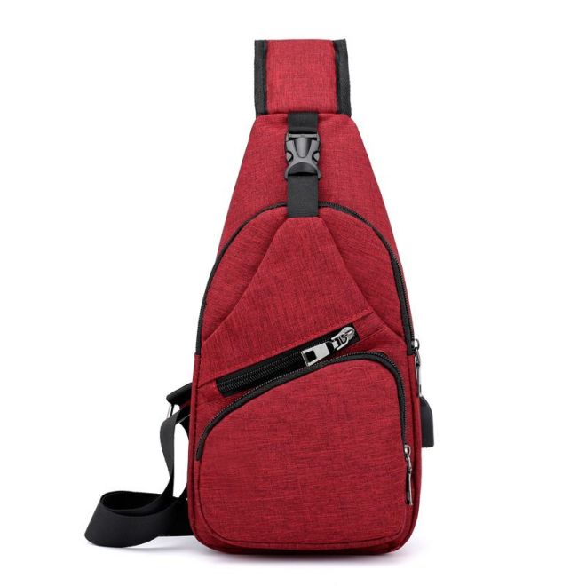 Sportovní batoh přes rameno, ledvinka s USB - červený