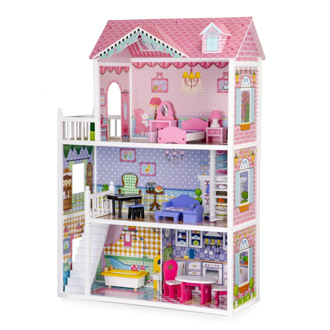 XXL dřevěný domeček pro panenky s nábytkem ECOTOYS