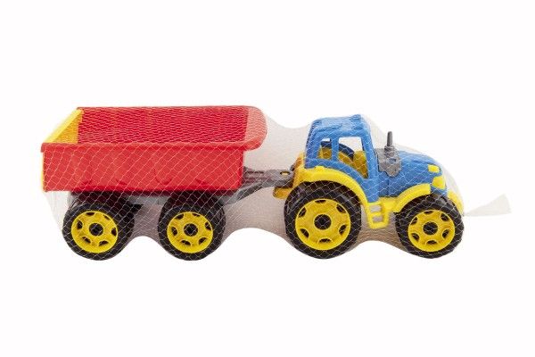 Traktor s vlekem plast 53cm na volný chod v síťce
