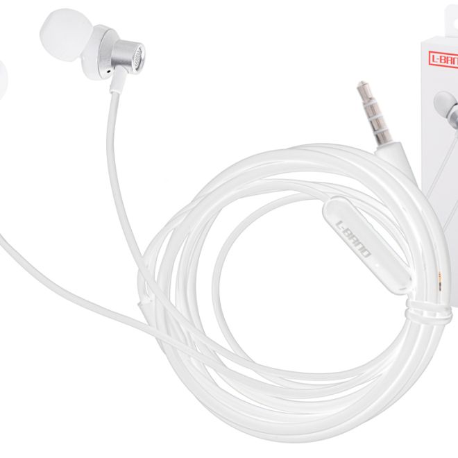 Bílá drátová sluchátka do uší s mikrofonem typ c EP42