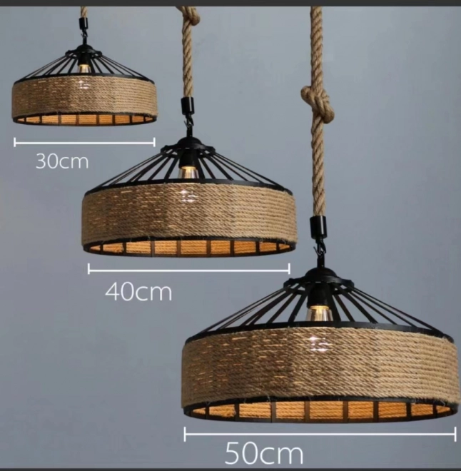 Stropní lampa z konopného provazu na originálním jutovém laně - průměr 40 cm