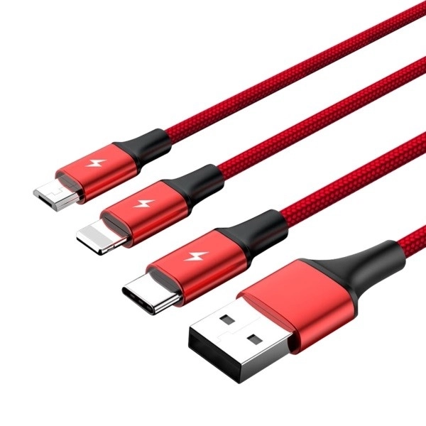 Nabíjecí kabel 3 v 1 USB - USB-C/microUSB/Lightning, 1,2 m; C4049RD