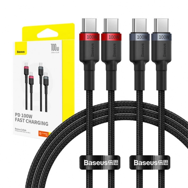 Kabel Baseus Cafule USB-C na USB-C 100W,1m, 2ks (červeno-černý, šedo-černý)