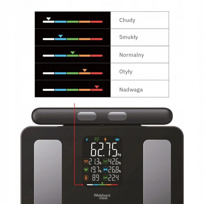 Analytická koupelnová váha 15 parametrů Apple Health Google Fit SCALA WEBBER