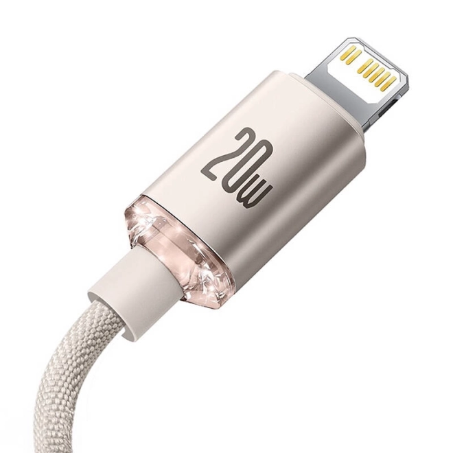 Kabel Baseus Crystal Shine USB-C k iP, 20 W, 1,2 m (růžový)