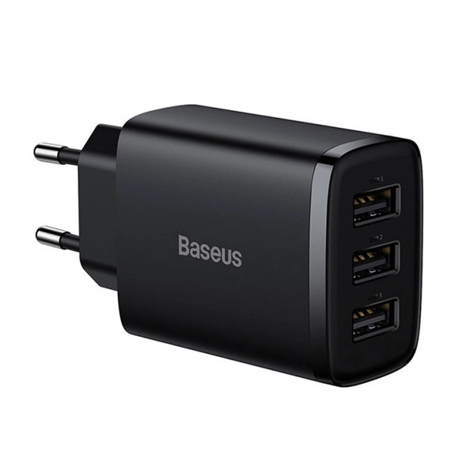 Kompaktní rychlonabíječka Baseus, 3x USB, 17 W (černá)