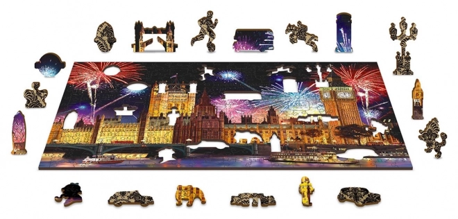 Wooden City Dřevěné puzzle Noční Londýn 2v1, 75 dílků EKO