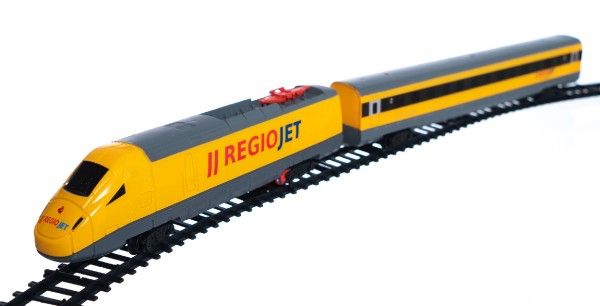Žlutý vlak RegioJet s kolejnicemi 18 ks