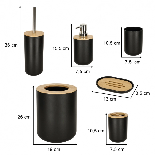 Koupelnová sada dávkovačů kartáčků sada 6 kusů černá