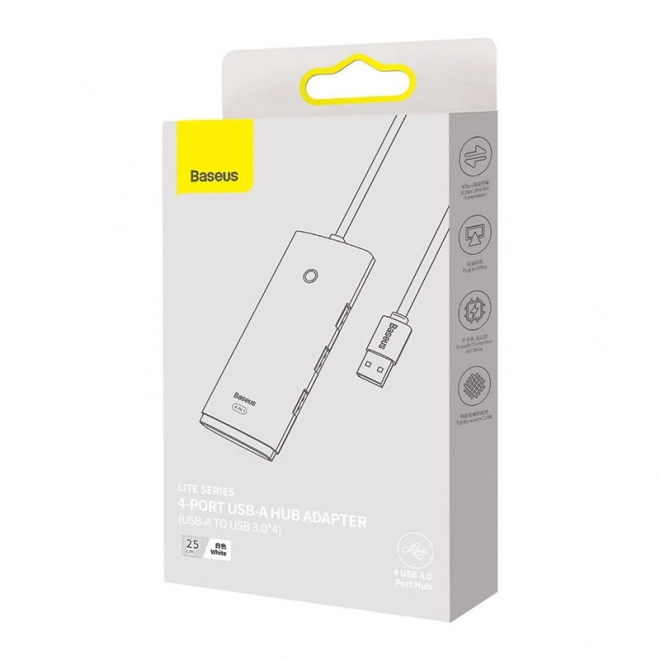 Rozbočovač řady Baseus Lite 4v1 USB na 4x USB 3.0, 25 cm (bílý)