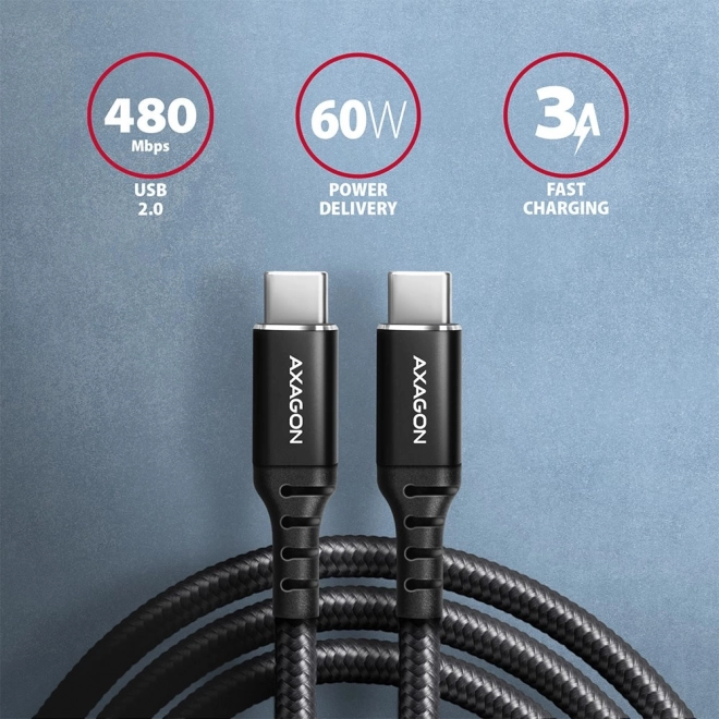 BUCM-CM10AB USB-C - Kabel USB-C 2.0, 1m, PD 60W, 3A, ALU, opletený, černý