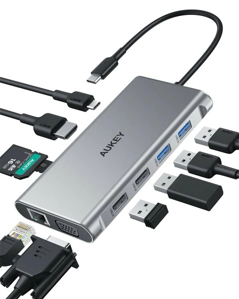 CB-C89 hliníkový rozbočovač USB-C | 10v1 | RJ45 Ethernet 10/100/1000Mbps | 4xUSB | HDMI 4k@30Hz | SD a microSD | USB-C Power Delivery 100W