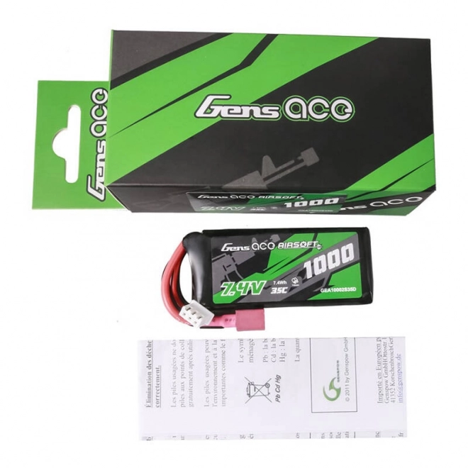 Gens ace 35C 1000mAh 2S1P 7,4V Airsoft Gun Lipo baterie s T konektorem