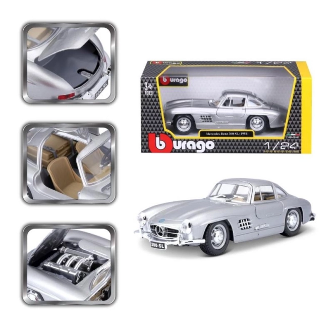 Bburago 1:24 Mercedes Benz 300SL stříbrná 18-22023