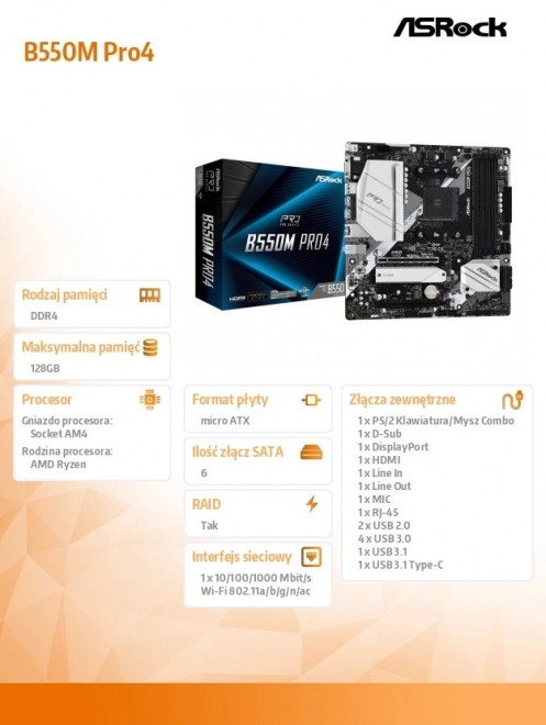 Základní deska B550M Pro4 AM4 4DDR4 HDMI/DP/D-SUB M.2 mATX