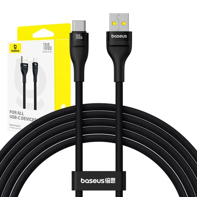 Nabíjecí kabel Baseus Flash 2 USB na USB-C 100W, 2 m (černý)