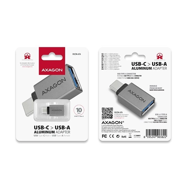 RUCM-AFA Redukce, USB 3.1 typ C samec -> typ A samice ALU