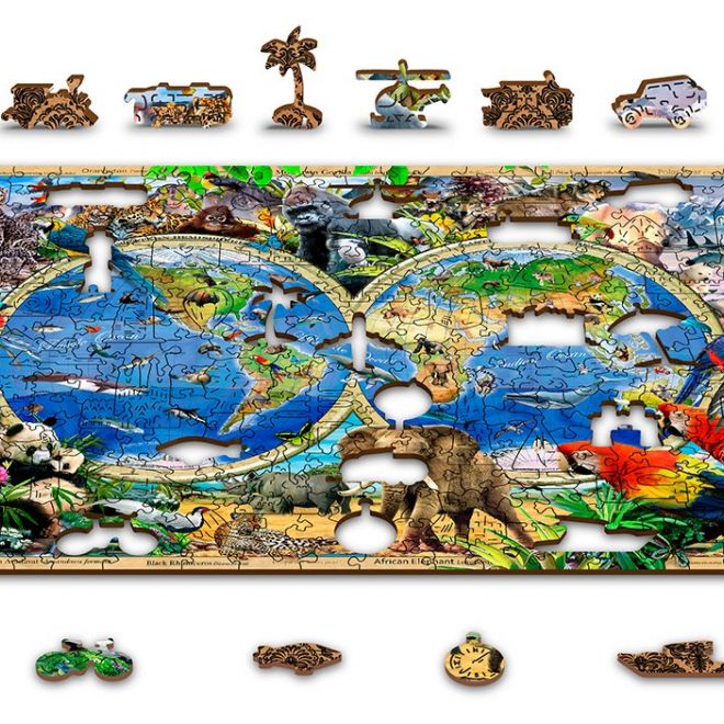 Wooden City Dřevěné puzzle Mapa Království zvířat 2v1, 150 dílků EKO