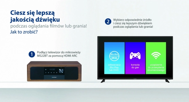 Mikrofon vše v jednom Bluetooth, HDMI ARC, optický vstup CD/MP3/USB/AUX Hodiny/Budík