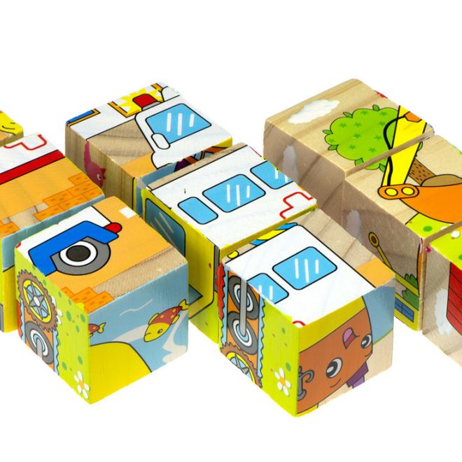 Vzdělávací dřevěné puzzle bloky Vozidla 9el.
