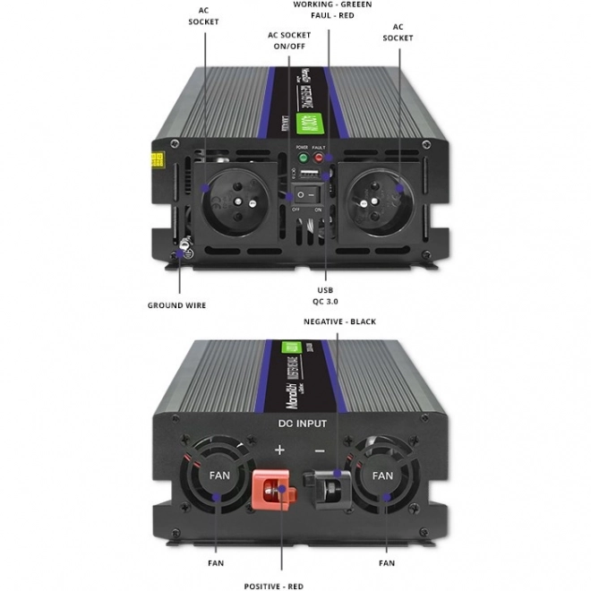 Měnič napětí Monolith 4000 MS Wave | 12V na 230V | 2000/4000W | USB