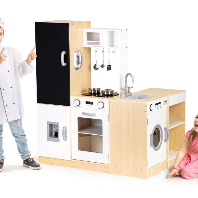 Dřevěná kuchyňka pro děti xxl deska + led ECOTOYS