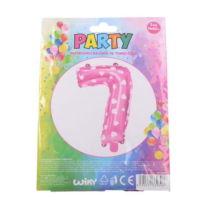 Balónek nafukovací růžový se srdíčky - číslo 7