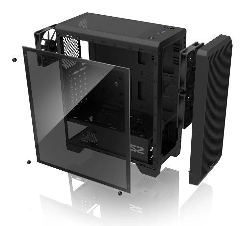 S2 TG ATX Mid Tower PC Case TG ventilátor x3