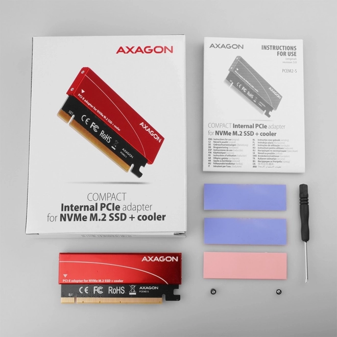 PCEM2-S interní adaptér PCIe x16, 1x M.2 NVMe M-key slot hliníkový kryt