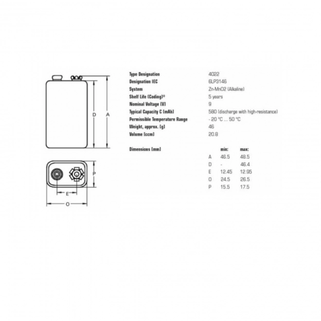 9V alkalická baterie Varta Industrial Pro 6LR61 - 1 kus