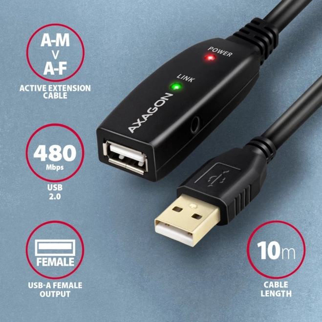 ADR-210 USB 2.0 A-M -> A-F aktivní prodlužovací/zesilovací kabel 10 m