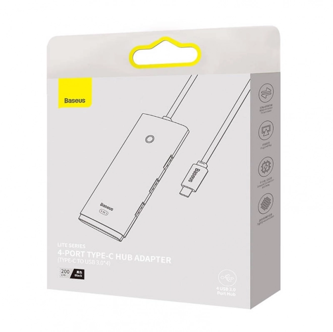 Rozbočovač 4v1 Baseus Lite Series USB-C na 4x USB 3.0 + USB-C, 2m (černý)