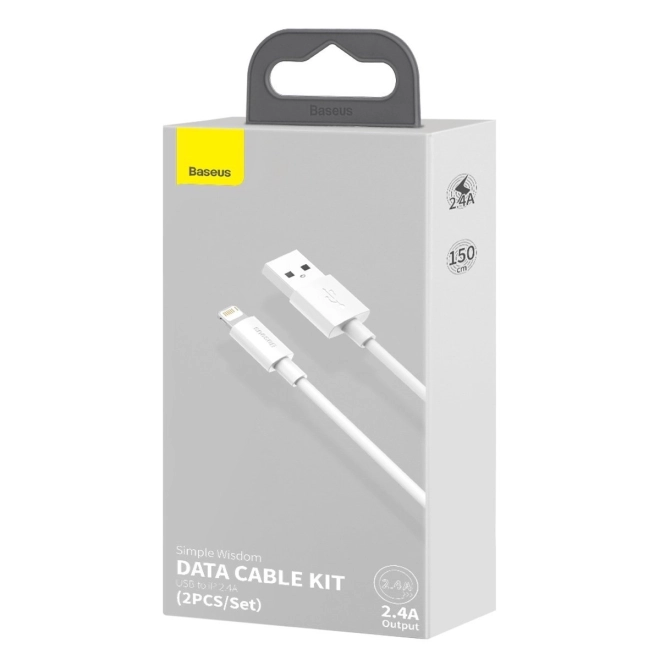 Baseus Simple Wisdom Data Cable Kit USB to Lightning 2.4A (2PCS/Set）1.5m - bílý