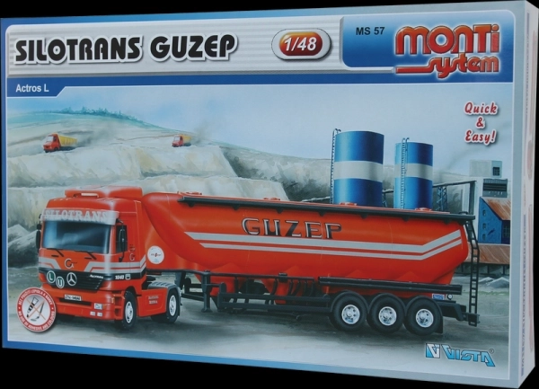 Stavebnice Monti System MS 57 Silotrans GUZEP Actros L-MB 1:48 v krabici 32x20,5x7,5cm